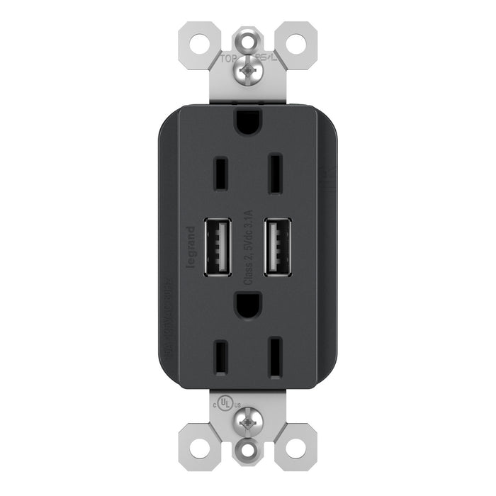 Legrand TM826USBGCCV4 Tamper-Resistant USB Outlet, Graphite