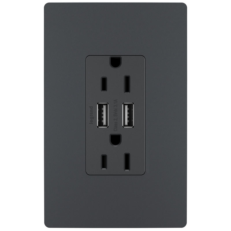 Legrand TM826USBGCCV4 Tamper-Resistant USB Outlet, Graphite