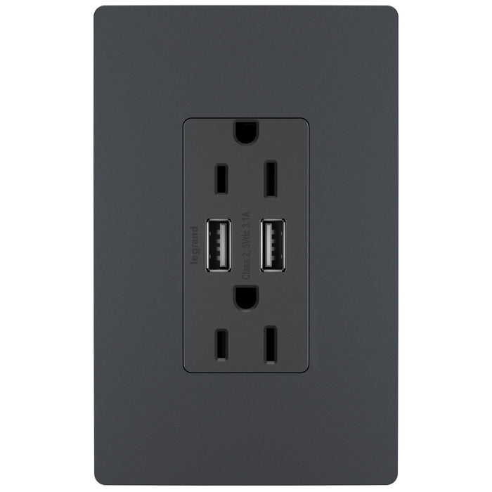 Legrand TM826USBGCCV4 Tamper-Resistant USB Outlet, Graphite