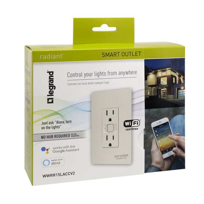 Legrand WWRR15LACCV2 Smart Outlet - Wi-Fi, Light Almond