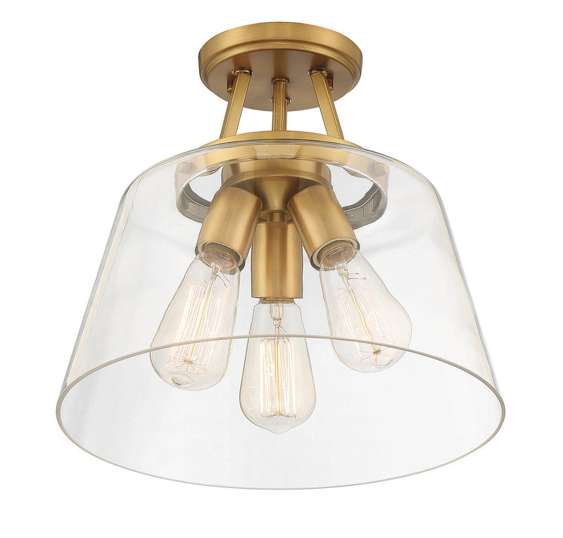 Savoy House 6-1024-3-322 Three Light Semi-Flush Mount, Warm Brass