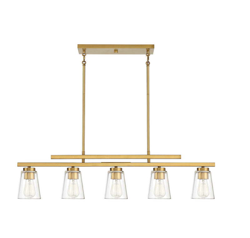 Savoy House 1-1023-5-322 Five Light Linear Chandelier, Warm Brass