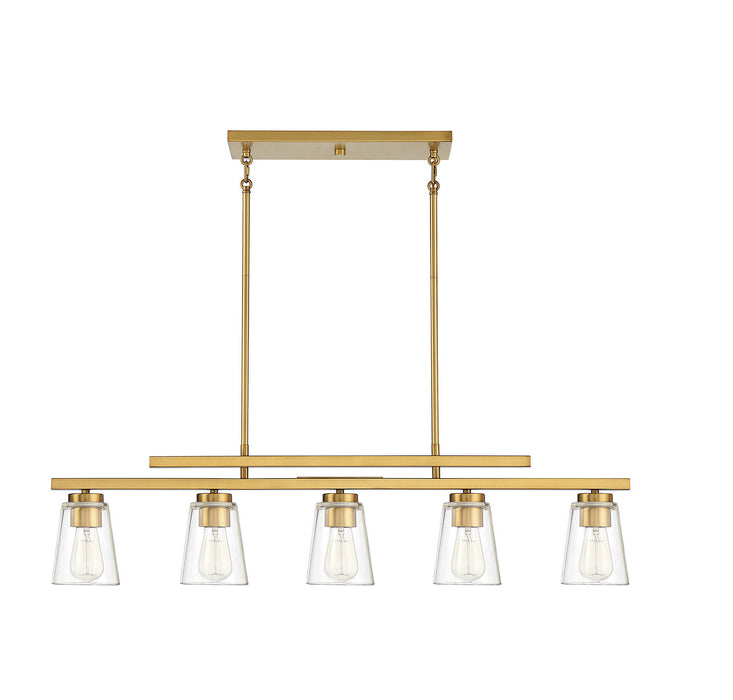 Savoy House 1-1023-5-322 Five Light Linear Chandelier, Warm Brass