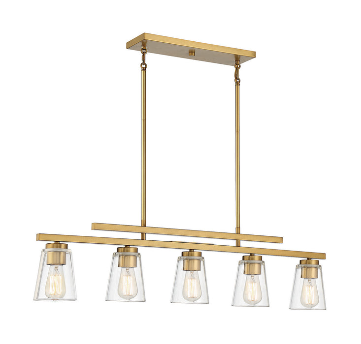 Savoy House 1-1023-5-322 Five Light Linear Chandelier, Warm Brass
