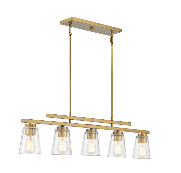 Savoy House 1-1023-5-322 Five Light Linear Chandelier, Warm Brass