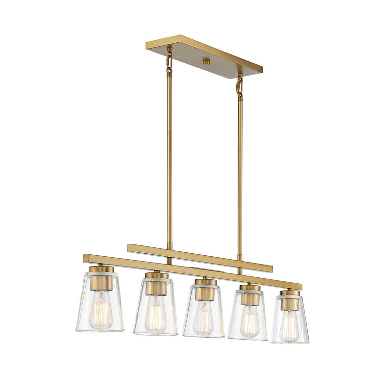 Savoy House 1-1023-5-322 Five Light Linear Chandelier, Warm Brass