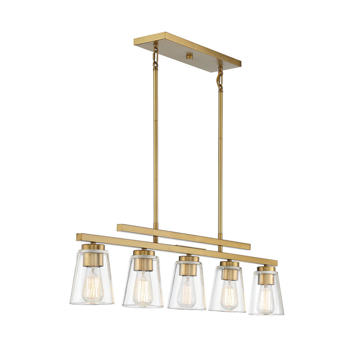 Savoy House 1-1023-5-322 Five Light Linear Chandelier, Warm Brass