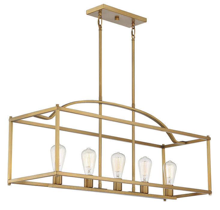 Savoy House 1-190-5-322 Five Light Linear Chandelier, Warm Brass