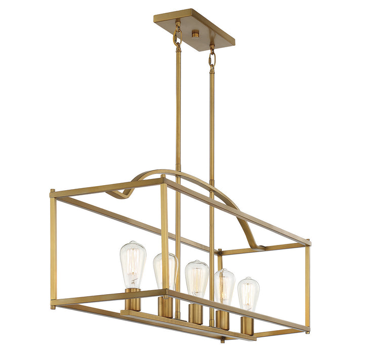 Savoy House 1-190-5-322 Five Light Linear Chandelier, Warm Brass