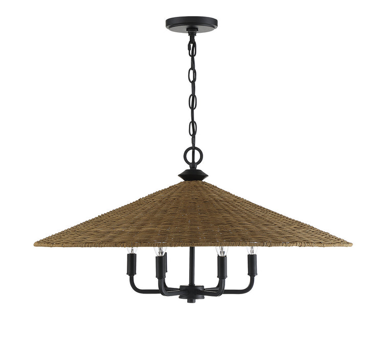 Savoy House 7-7772-6-180 Six Light Pendant, Matte Black with Dark Rattan