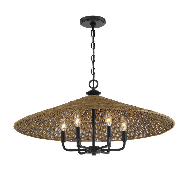 Savoy House 7-7772-6-180 Six Light Pendant, Matte Black with Dark Rattan