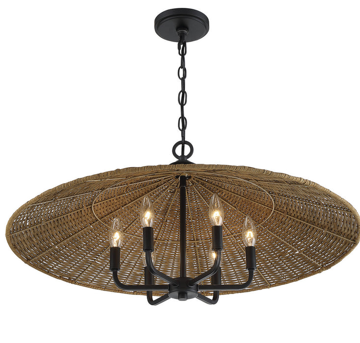 Savoy House 7-7772-6-180 Six Light Pendant, Matte Black with Dark Rattan