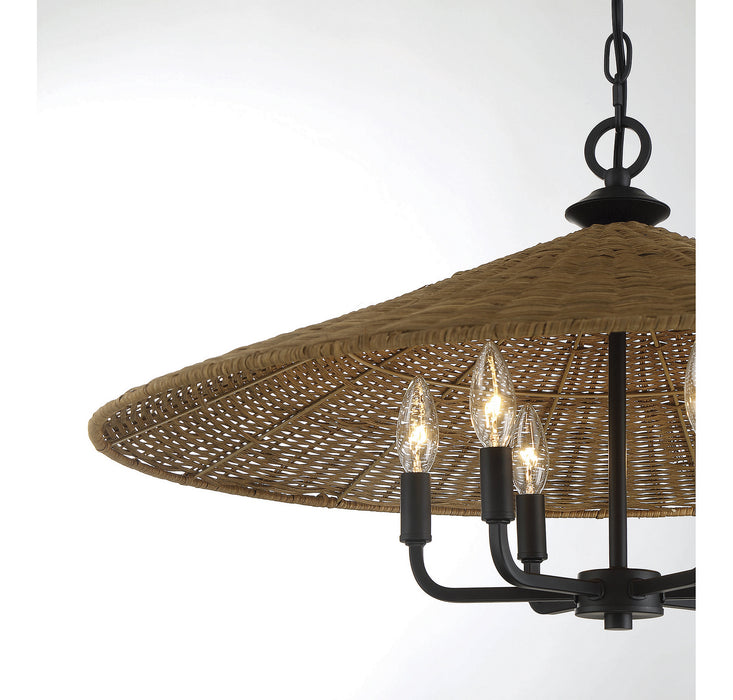 Savoy House 7-7772-6-180 Six Light Pendant, Matte Black with Dark Rattan