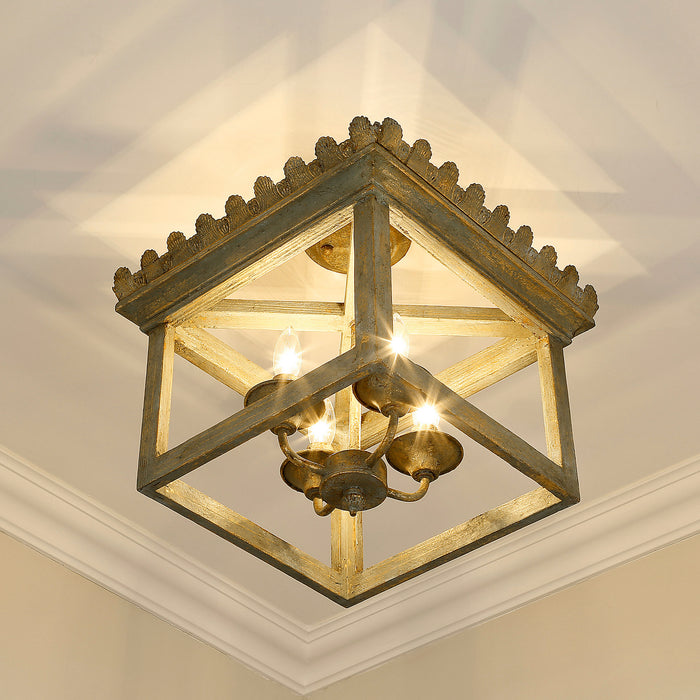 Golden 0838-SF VS Four Light Semi-Flush Mount, Vintage Sage