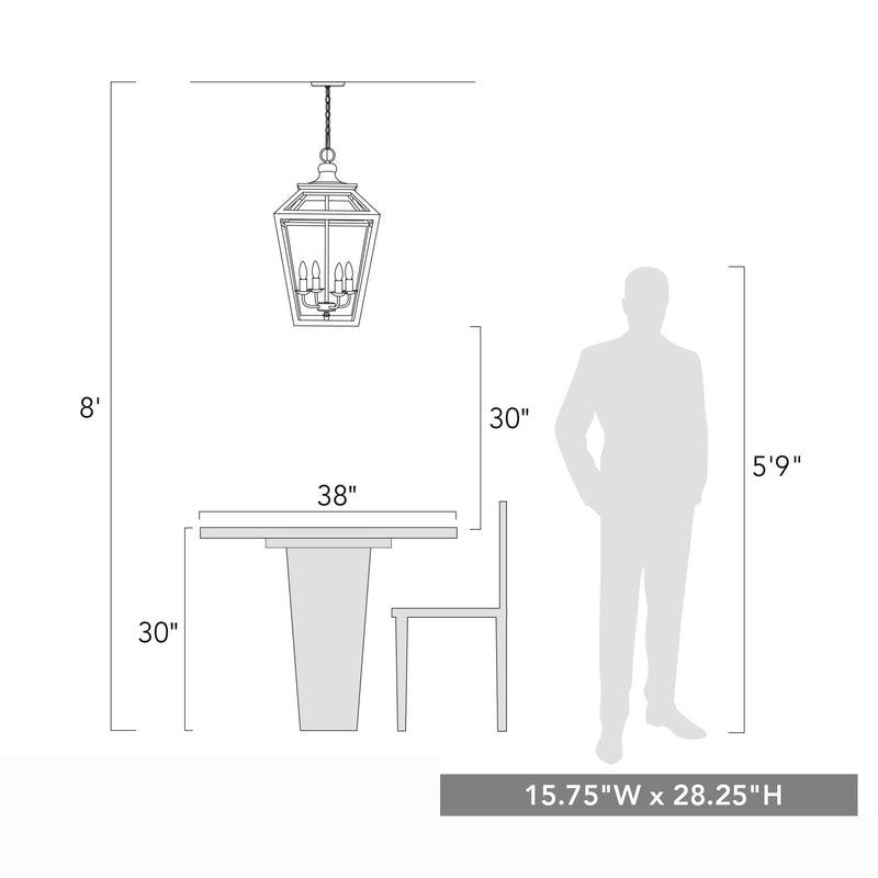 Golden 0839-4P ABI Four Light Pendant, Antique Black Iron