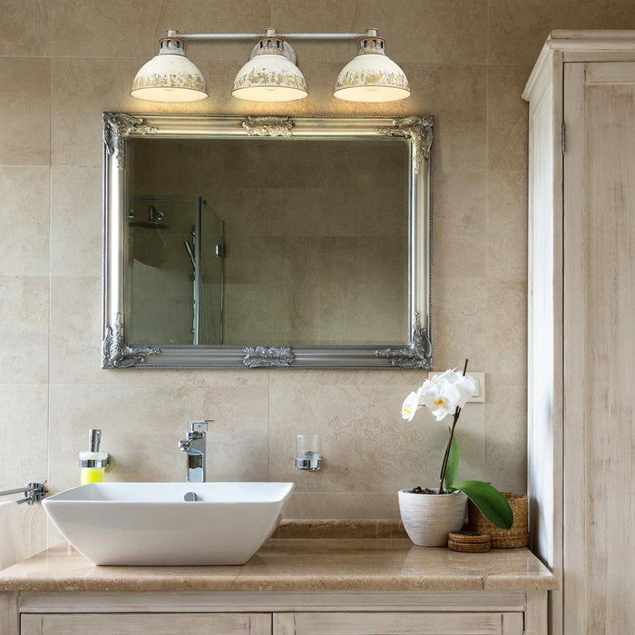 Golden 0865-BA3 AGV-AI Three Light Bath Vanity, Aged Galvanized Steel