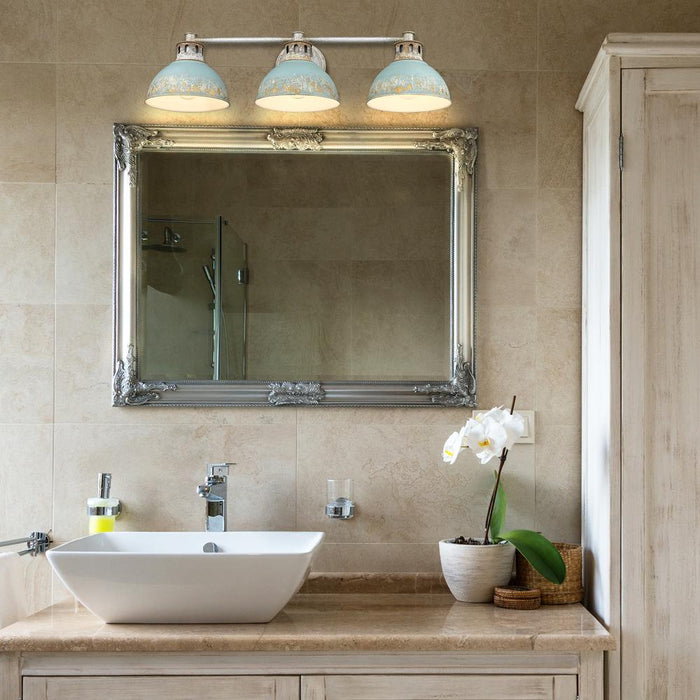 Golden 0865-BA3 AGV-TEAL Three Light Bath Vanity, Aged Galvanized Steel