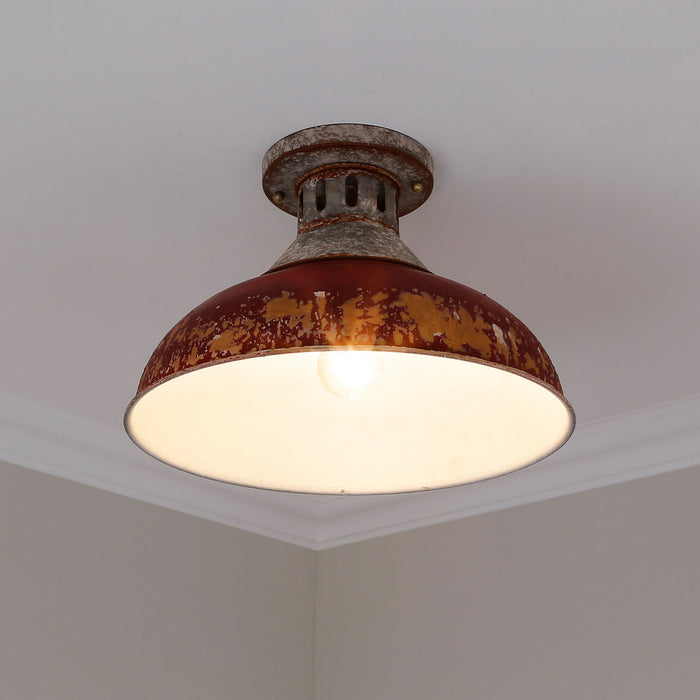 Golden 0865-SF AGV-RED One Light Semi-Flush Mount, Aged Galvanized Steel