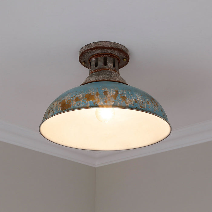 Golden 0865-SF AGV-TEAL One Light Semi-Flush Mount, Aged Galvanized Steel