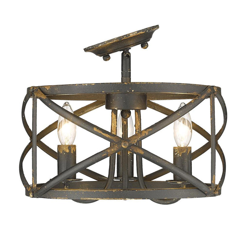 Golden 0890-SF ABI Three Light Semi-Flush Mount, Antique Black Iron