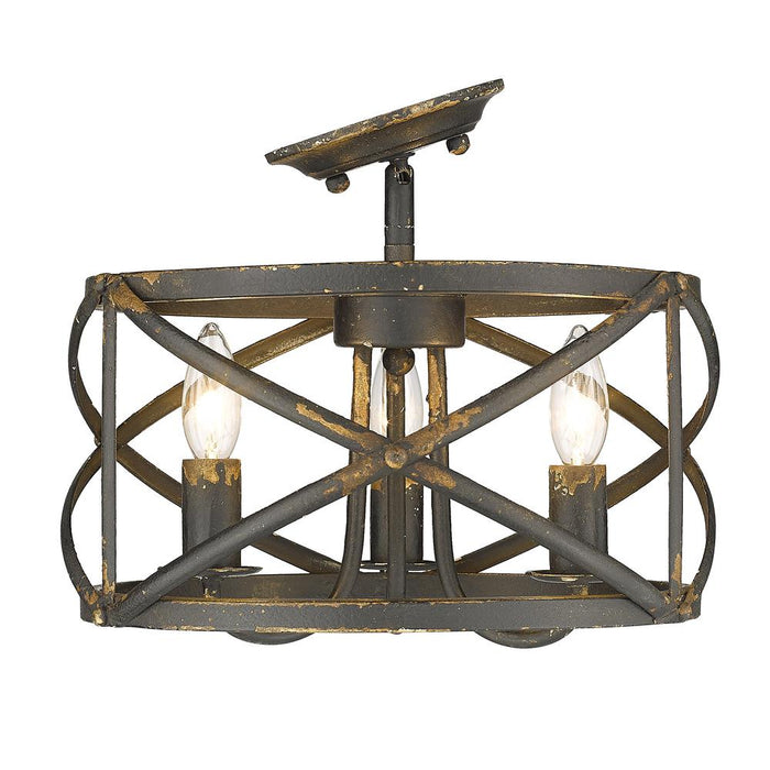 Golden 0890-SF ABI Three Light Semi-Flush Mount, Antique Black Iron