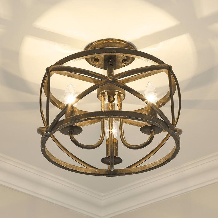 Golden 0890-SF ABI Three Light Semi-Flush Mount, Antique Black Iron