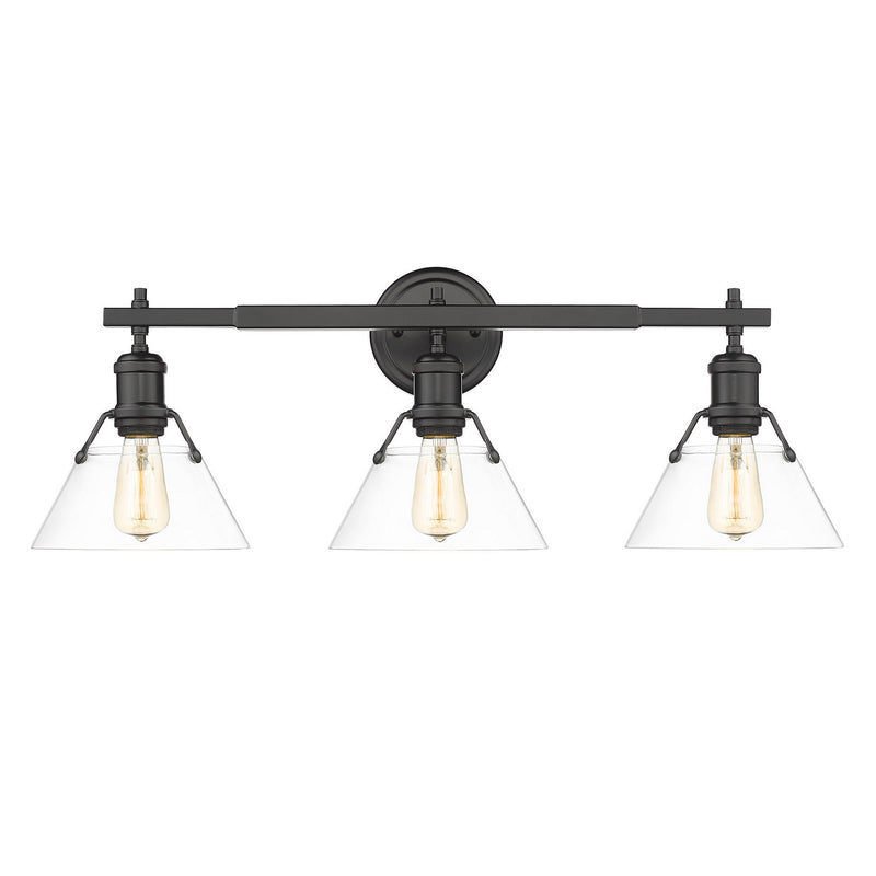 Golden 3306-BA3 BLK-CLR Three Light Bath Vanity, Matte Black