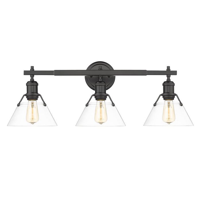 Golden 3306-BA3 BLK-CLR Three Light Bath Vanity, Matte Black