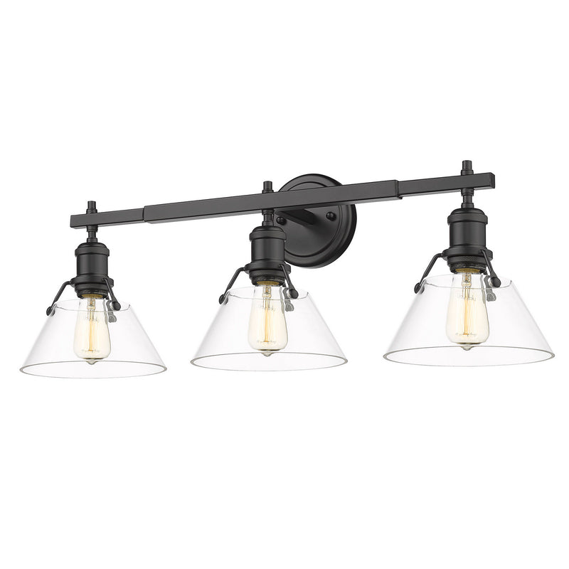 Golden 3306-BA3 BLK-CLR Three Light Bath Vanity, Matte Black