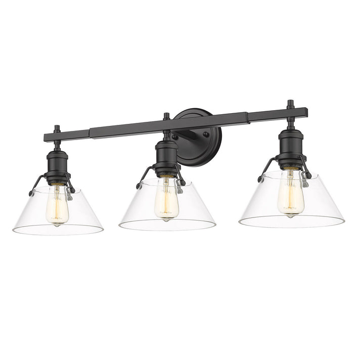 Golden 3306-BA3 BLK-CLR Three Light Bath Vanity, Matte Black