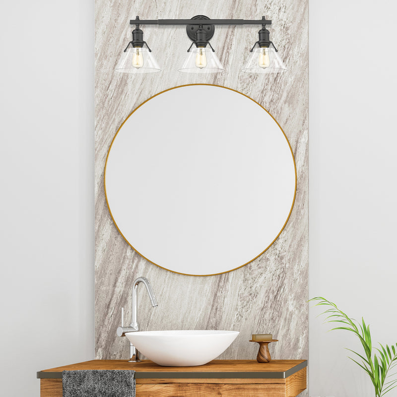 Golden 3306-BA3 BLK-CLR Three Light Bath Vanity, Matte Black