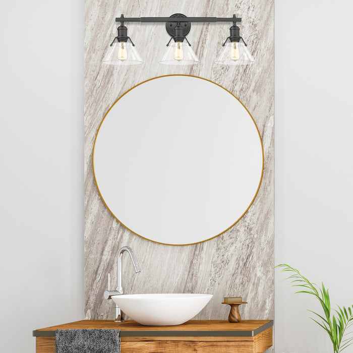 Golden 3306-BA3 BLK-CLR Three Light Bath Vanity, Matte Black