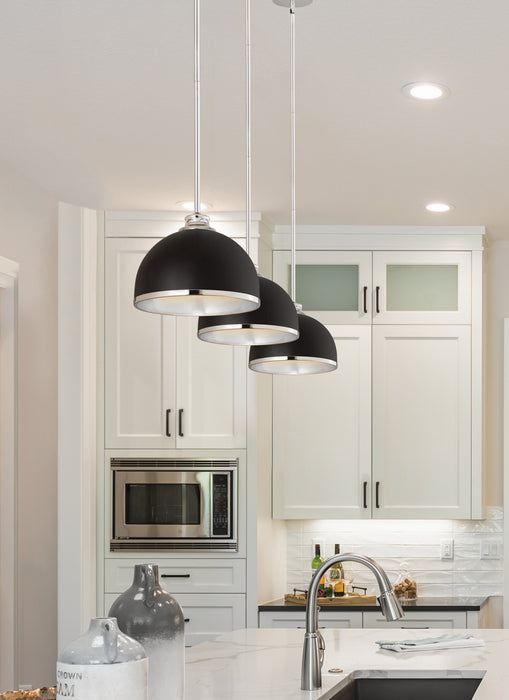 Z-Lite 1004P10-MB-CH One Light Pendant, Matte Black + Chrome