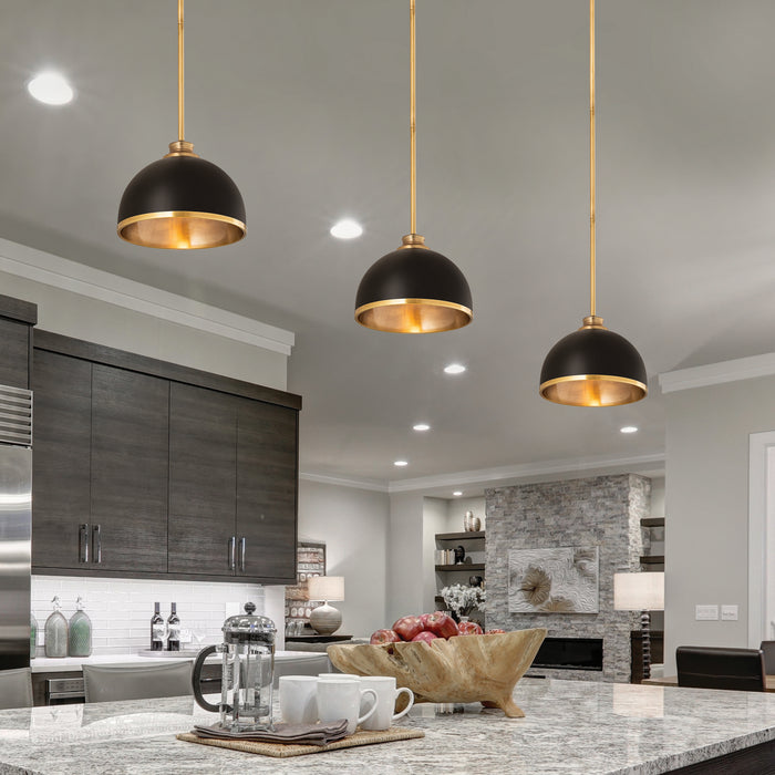 Z-Lite 1004P10-MB-RB One Light Pendant, Matte Black + Rubbed Brass