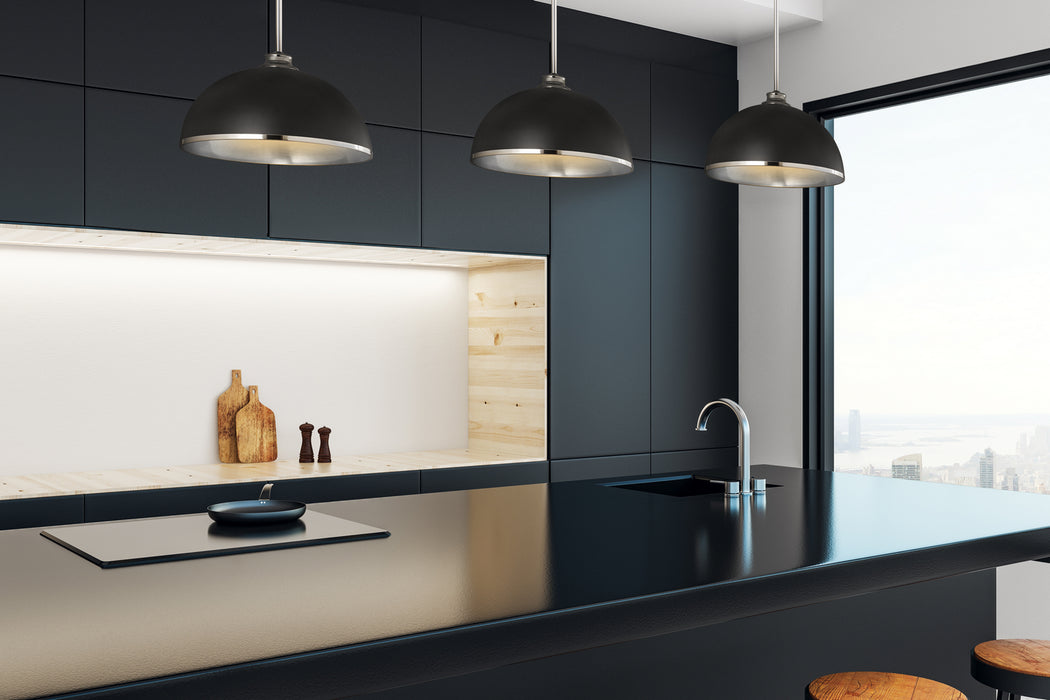 Z-Lite 1004P14-MB-CH One Light Pendant, Matte Black + Chrome