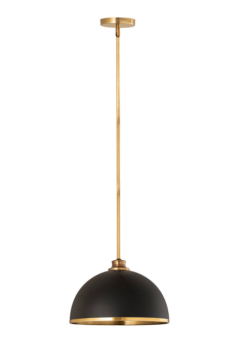 Z-Lite 1004P14-MB-RB One Light Pendant, Matte Black + Rubbed Brass