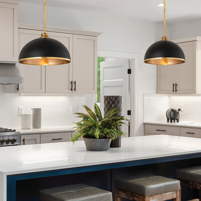 Z-Lite 1004P14-MB-RB One Light Pendant, Matte Black + Rubbed Brass