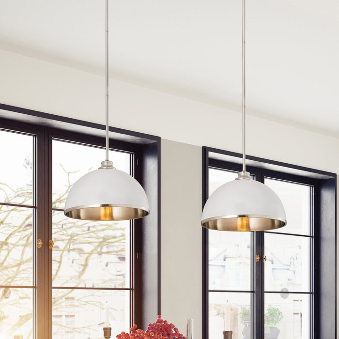 Z-Lite 1004P14-MW-BN One Light Pendant, Matte White + Brushed Nickel