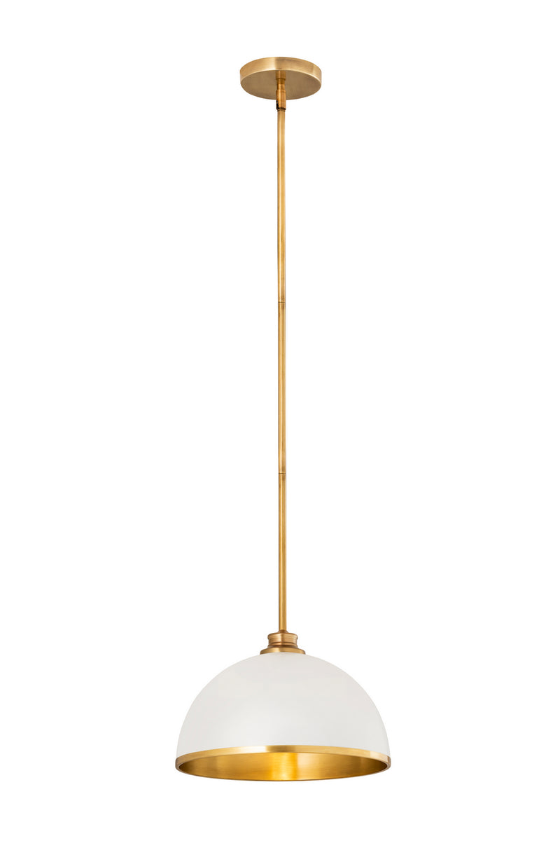 Z-Lite 1004P14-MW-RB One Light Pendant, Matte White + Rubbed Brass