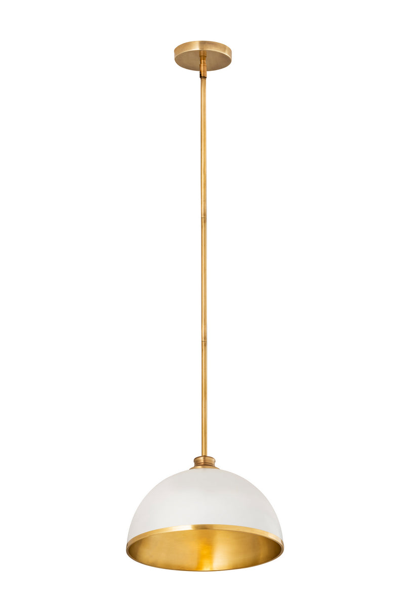 Z-Lite 1004P14-MW-RB One Light Pendant, Matte White + Rubbed Brass