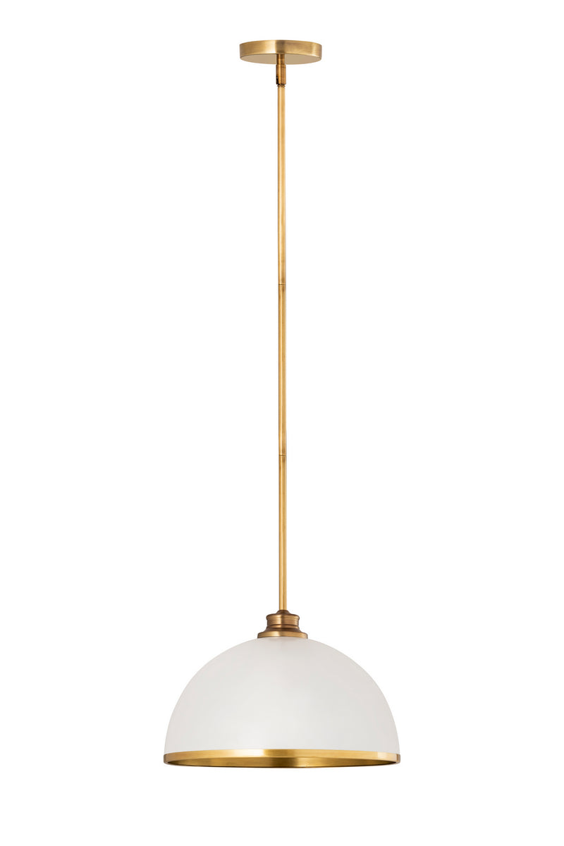 Z-Lite 1004P14-MW-RB One Light Pendant, Matte White + Rubbed Brass
