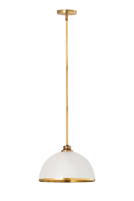 Z-Lite 1004P14-MW-RB One Light Pendant, Matte White + Rubbed Brass