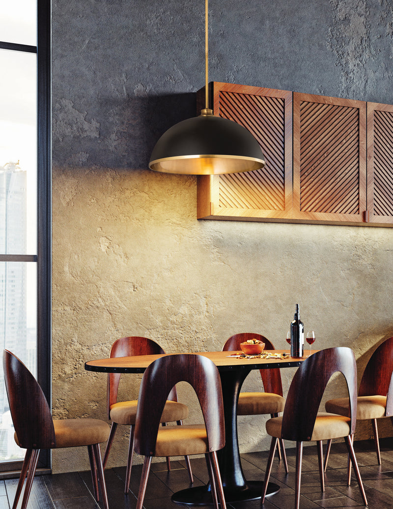 Z-Lite 1004P20-MB-RB One Light Pendant, Matte Black + Rubbed Brass