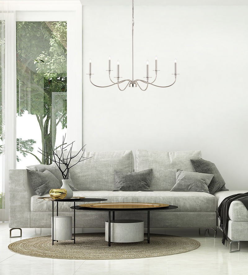Z-Lite 2301-42PN Six Light Chandelier, Polished Nickel