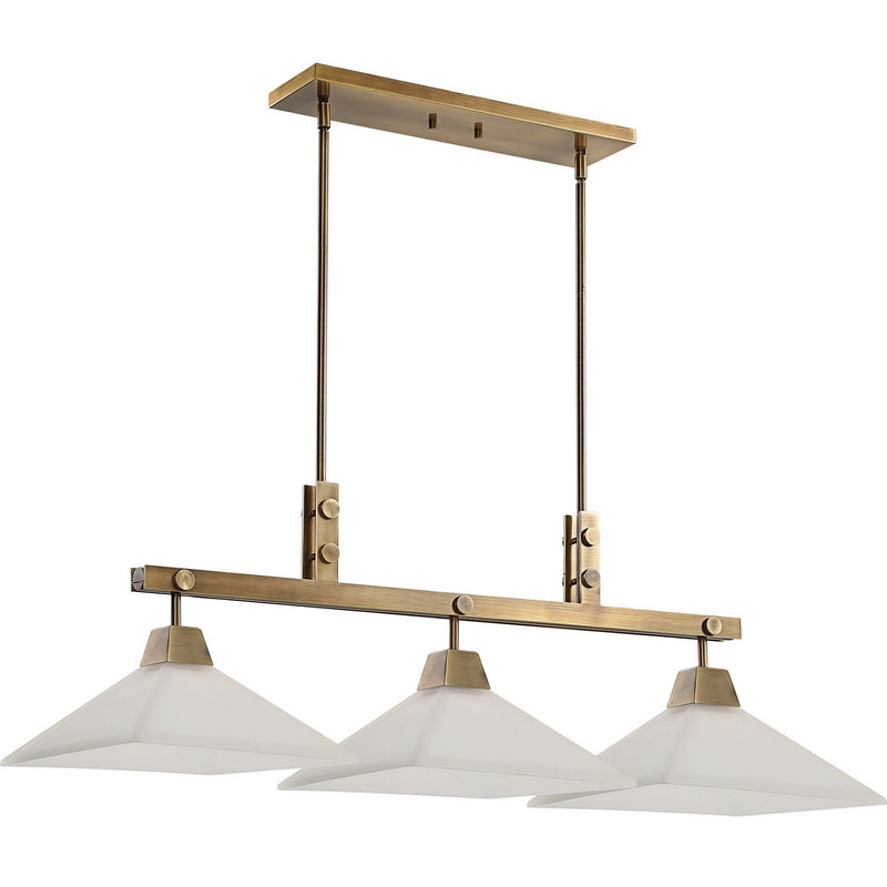 Uttermost 21346 Three Light Linear Chandelier, Aged Brass