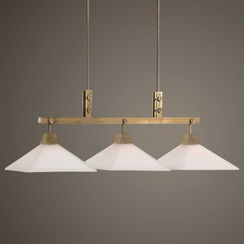 Uttermost 21346 Three Light Linear Chandelier, Aged Brass