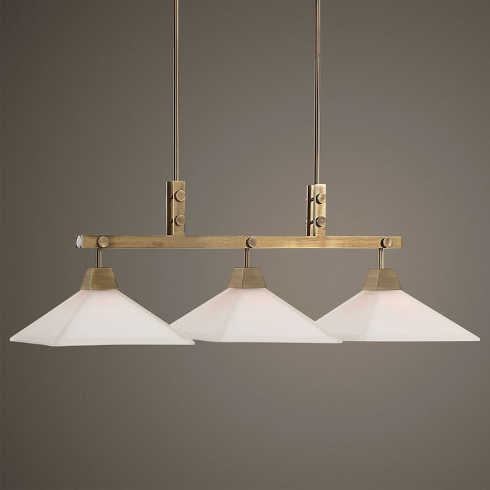 Uttermost 21346 Three Light Linear Chandelier, Aged Brass