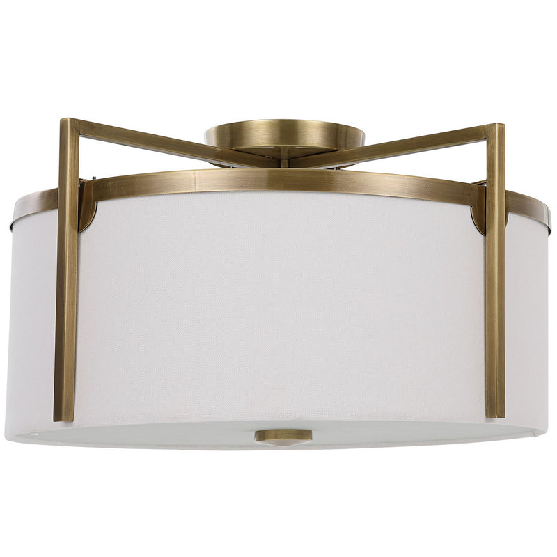 Uttermost 22283 Three Light Semi Flush Mount, Antique Brass