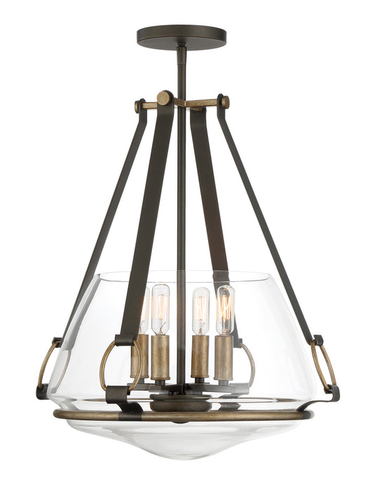 Minka-Lavery 3904-107 Four Light Pendant/Semi Flush Mount, Smoked Iron W/Aged Gold