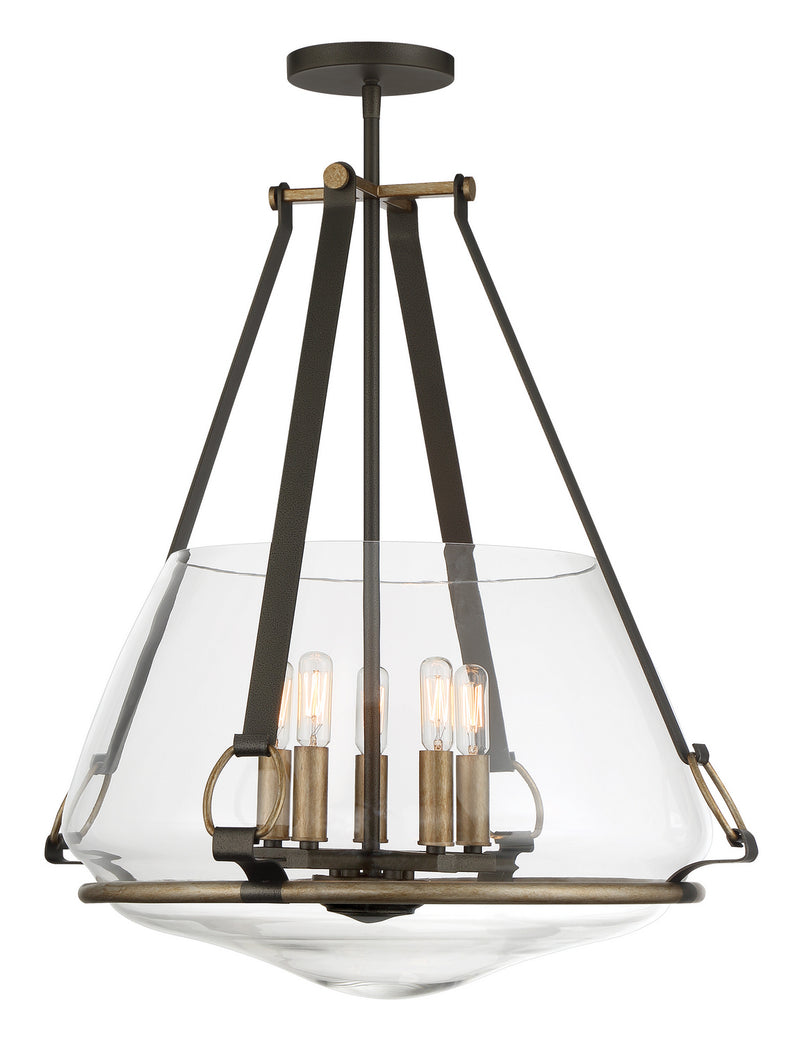 Minka-Lavery 3905-107 Five Light Pendant/Semi Flush Mount, Smoked Iron W/Aged Gold